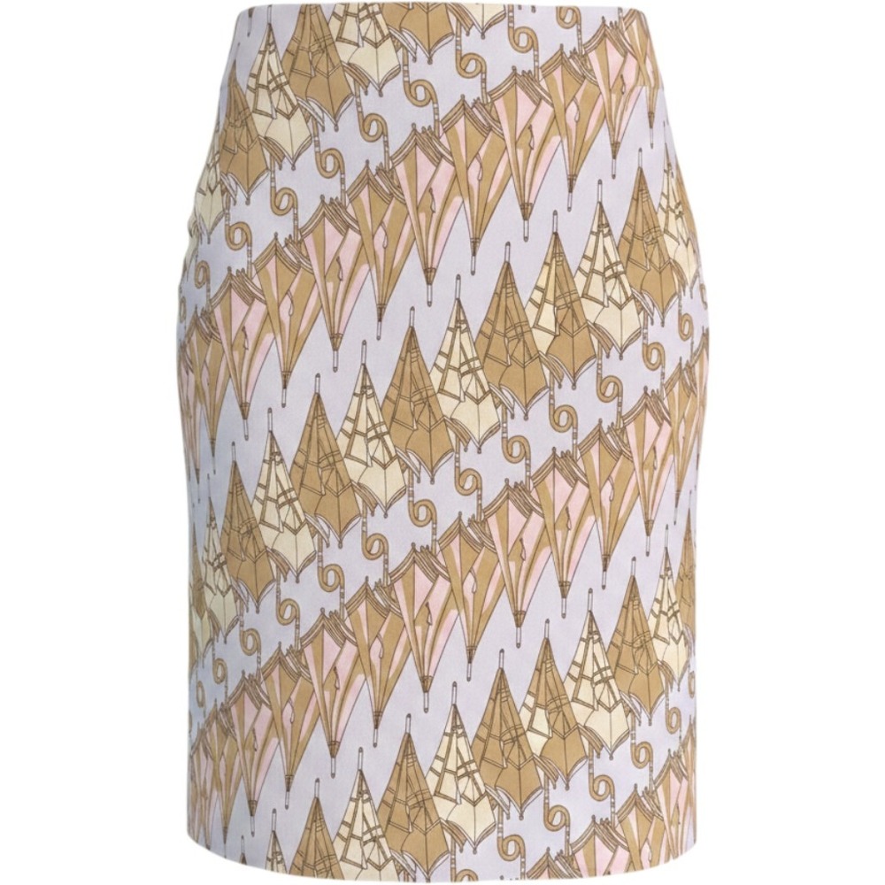 Vintage Made in USA‎ Umbrella Print Pencil Skirt Blue Tan Pink Size 6 UB368